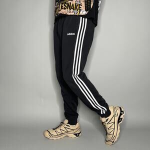 Vintage Y2K Adidas Sweatpants Mens L Slim Fit Black White Soccer Cotton Joggers